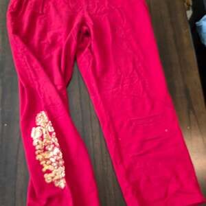 Silverwear Women's Red Sweatpants with Gold Embroidery Detail Size 2X